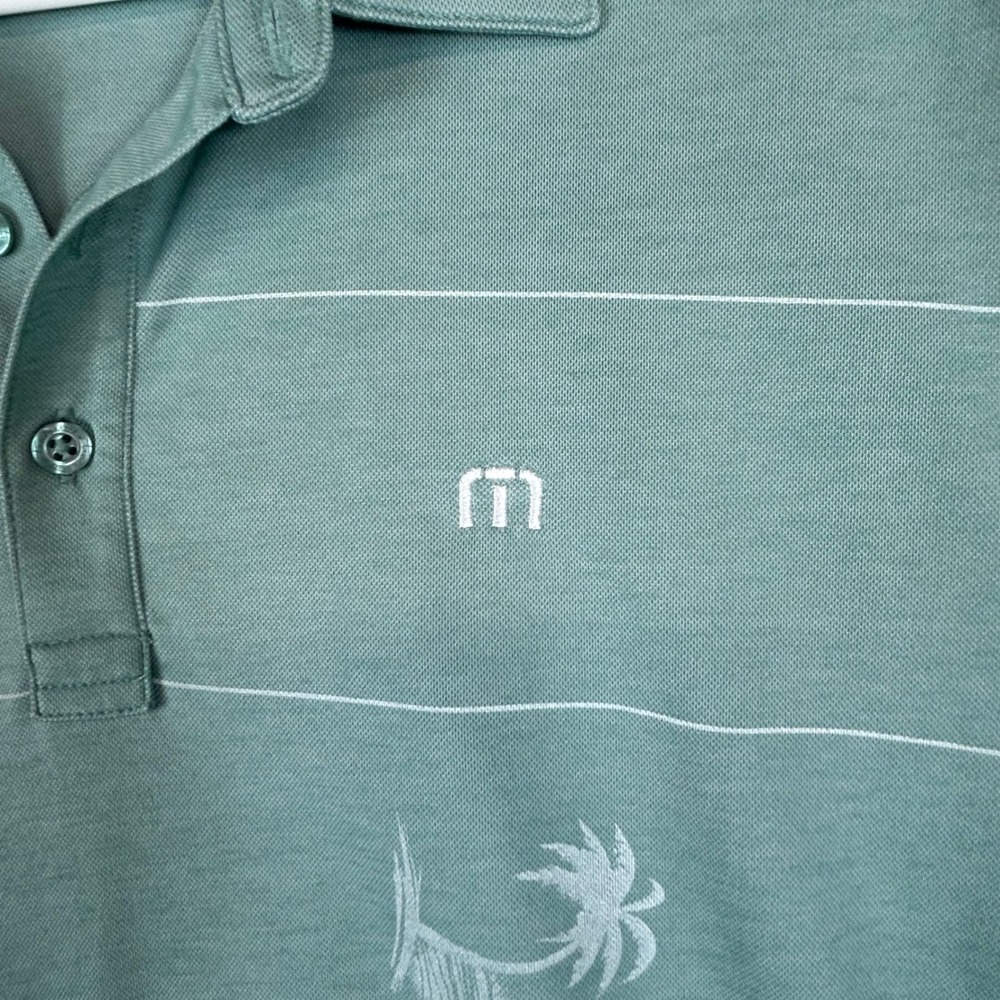 TravisMathew Mens XL Sage Green Palm Tree Striped Pima Cotton‎ Blend Polo Shirt - Picture 3 of 10